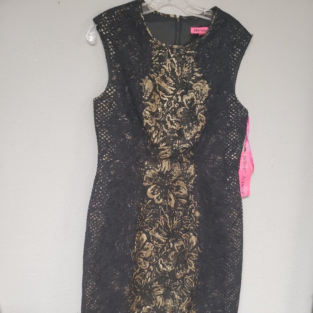 NWT Black and Gold Betsey Johnson Dress Size 10 Holiday Dress Lace